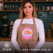 Фартух я люблю тільки ліжко й кота, на моделі, кухня на фоні,.