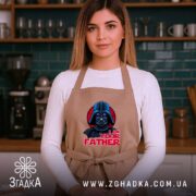 Фартух я твій батько мем, бежевий на моделі в кухні, бренд Згадка.