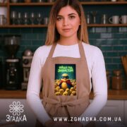 Фартух яйця під захистом, бежевий, на жінці в кухні, бренд Згадка.