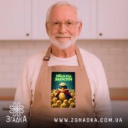 Фартух яйця під захистом, бежевий, на чоловікові з бородою, бренд Згадка.