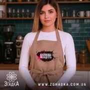 Фартух кайфова молодість стильний напис, бежевий, на моделі з довгим волоссям, кухня,.