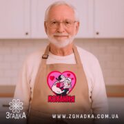 Фартух кохання закохана пара, бежевий, на чоловікові, затишна кухня, бренд Згадка.