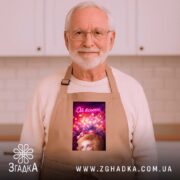 Фартух Коли настрій всьооо, бежевий, на моделі, домашня кухня, бренд Згадка. ракурс 6