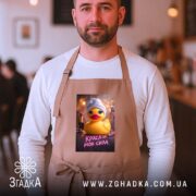 Фартух краса моя сила, бежевий на чоловікові, кафе, бренд Згадка.