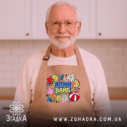 Фартух літній вайб для сонячних днів, бежевий, на чоловікові з бородою, бренд.