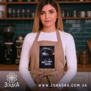 Фартух мені б трохи тепла кіт лицар, бежевий, на моделі, кухня, бренд.