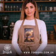 Фартух мрія починається з дива, бежевий, на моделі, кухня, бренд Згадка.