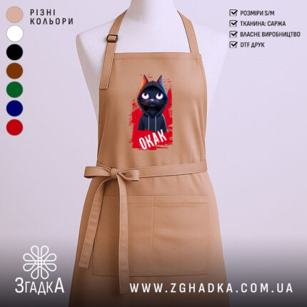 Фартух окак мем з котом, бежевий, з принтом кота, бренд Згадка.