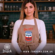 Фартух ось тобі й крінж у томаті, бежевий, на моделі, кухня на.