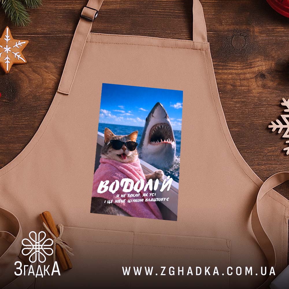 Фартух подарунок для Водолія, бежевий на дерев'яному фоні, бренд Згадка.