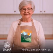 Фартух поведи мене в гори подарунок, бежевий на жінці, кухня на фоні,.