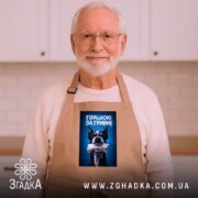 Фартух працюю за гривні, бежевий, на чоловікові з бородою, бренд Згадка.