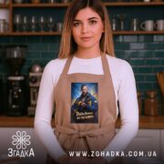 Фартух рабів до раю не пускають, бежевий, на жінці, кухня, бренд Згадка.