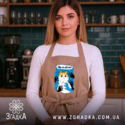 Фартух що за фігня мем з котом, бежевий, на моделі, кухня, бренд.
