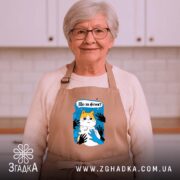 Фартух що за фігня мем з котом, бежевий, на жінці, кухня, бренд.