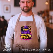 Фартух що за треш з качкою, бежевий, на чоловікові, кафе на фоні,.