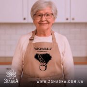 Фартух Тарас Шевченко креативний принт, бежевий, на жінці в кухні, бренд Згадка.