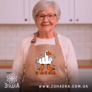 Фартух це вам не лебідь, бежевий, на жінці в кухні, бренд Згадка.