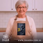 Фартух тиша моя зброя, бежевий, на жінці в кухні, з принтом кота,.