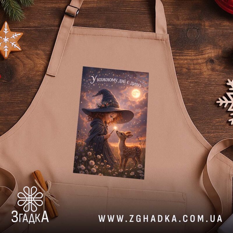 Фартух у кожному дні є диво, бежевий, на дерев'яному фоні, бренд Згадка.