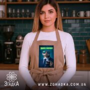 Фартух удав у бізнесі стильний бос, бежевий, на моделі, кухня, бренд Згадка.