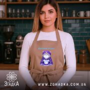 Фартух відчуваю піздец таро стиль, бежевий колір, модель у кухні, бренд Згадка.