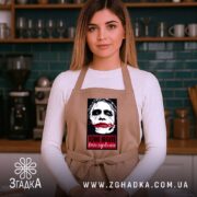 Фартух вєчно надуте вєчно недовольне, бежевий, на дівчині, кухня з плиткою, бренд.