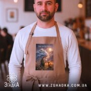 Фартух вір у маленькі чудеса, бежевий на чоловікові в кафе, бренд Згадка.