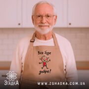 Фартух все буде добре, бежевий колір, на дідусеві в кухні, бренд Згадка.