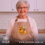 Фартух все добре коли все палає, бежевий на жінці в кухні, бренд.