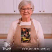 Фартух все нормально мем стиль, бежевий фартух на жінці з сивим волоссям,.