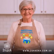Фартух випускник дитсадка для малюка, бежевий, на жінці в кухні, бренд Згадка.