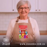 Фартух випускник початкової школи подарунок, бежевий, на жінці з окулярами, кухня, бренд.