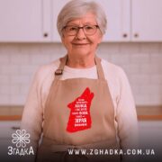 Фартух зграя виживає вовчий стиль, бежевий, на жінці в кухні, бренд Згадка.