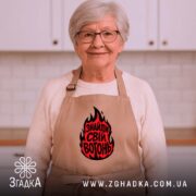 Фартух знайди свій вогонь, на жінці, світлий фон, бренд Згадка.