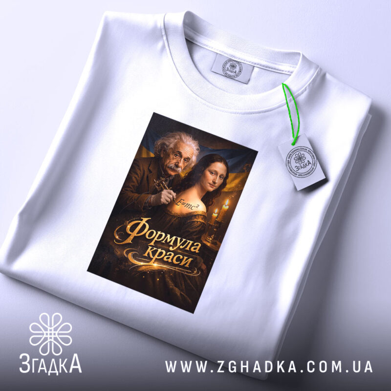 Футболка формула краси тату сюжет, біла, складена, принт на грудях, бренд Згадка.