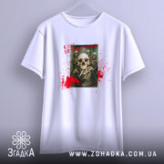 Футболка клуб безсмертних з черепами, біла, на вішалці, принт з черепами, бренд.