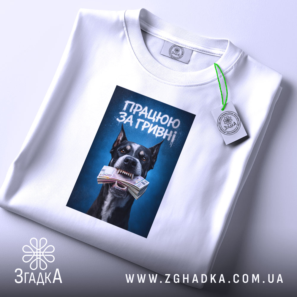 Футболка працюю за гривні, складена, з етикеткою, бренд Згадка.