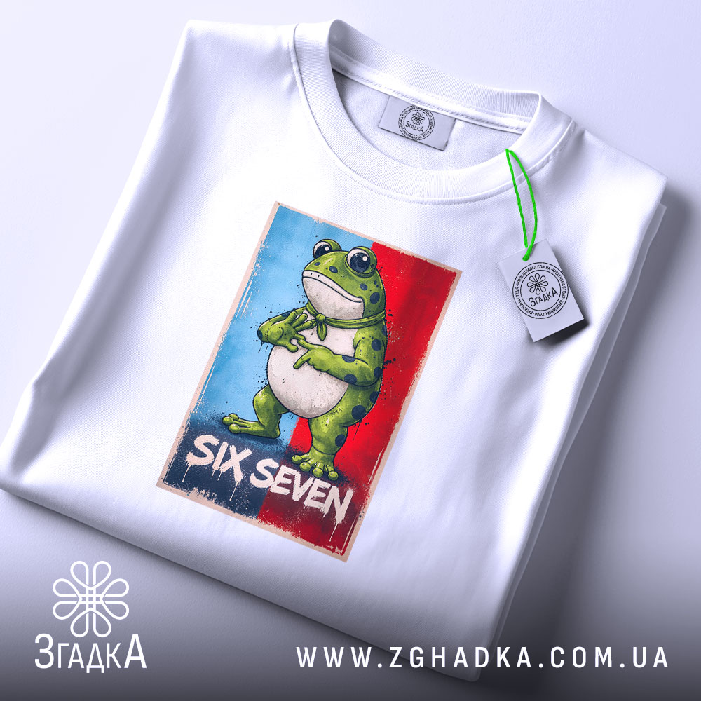 Футболка six seven мем стиль, складена, з етикеткою, бренд Згадка.