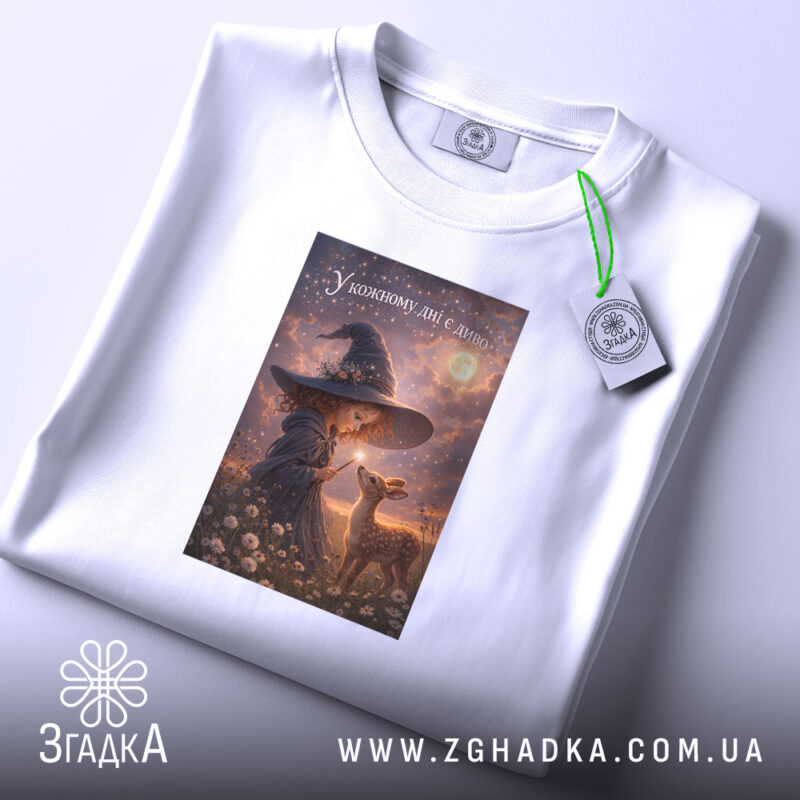 Футболка у кожному дні є диво, біла, складена, з етикеткою, бренд Згадка.