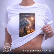 Футболка вір у маленькі чудеса, біла, на моделі, принт з дівчиною, бренд. ракурс 6