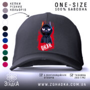 Кепка окак мем з котом, чорна, з передньою панеллю та 5 вентиляційними.