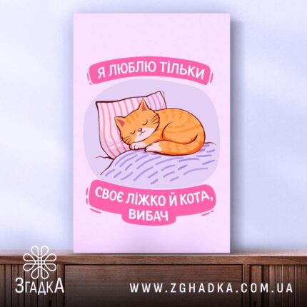 Холст я люблю тільки ліжко й кота, кот спить на ліжку, яскраві.