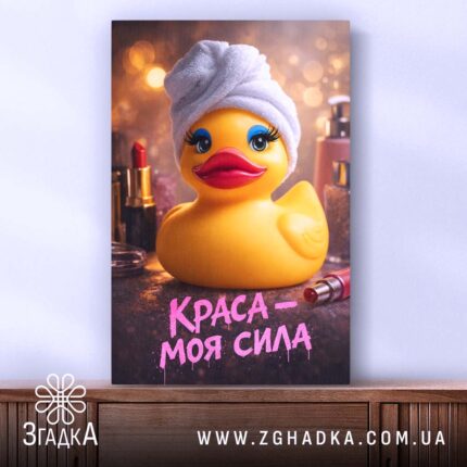 Холст краса моя сила, качечка в рушнику, яскраві кольори, Згадка.