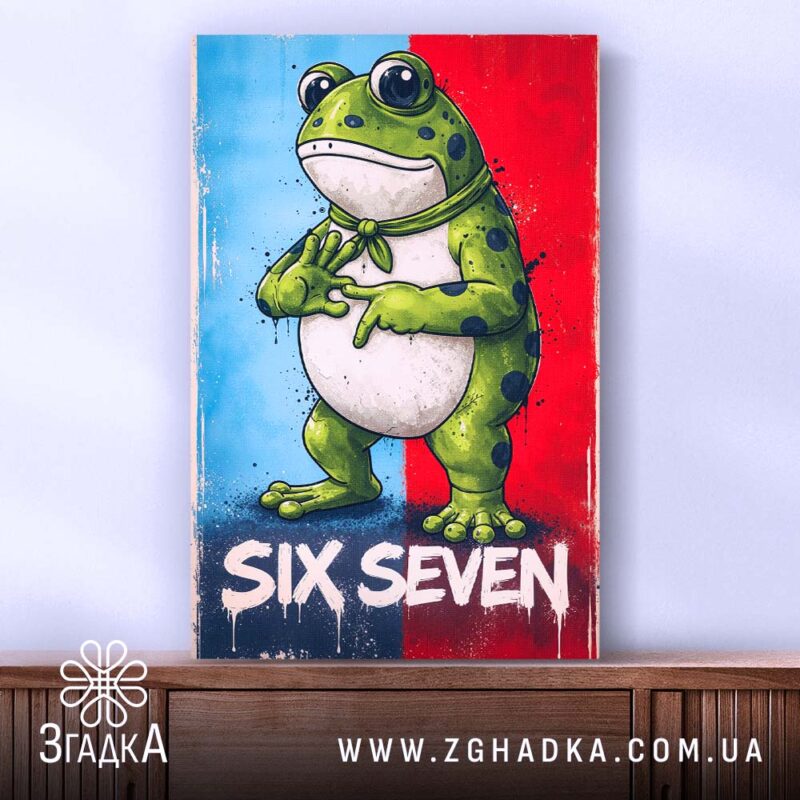 Холст six seven мем стиль, горизонтальний ракурс, натягнутий, чітка фактура, бренд Згадка.