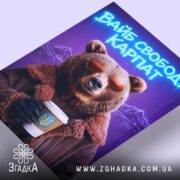 Холст вайб свободи Карпат з ведмедем, з близької відстані, яскраві кольори, бренд.