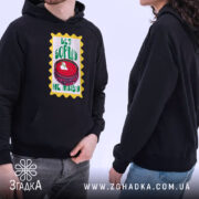 Худі без борщу не живу, дві людини в чорному, принт спереду, бренд.