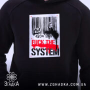 Худі бунт проти системи, чорний колір, детальний вигляд принта, бренд Згадка.