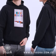 Худі Іронічний офісний гумор, чоловік і жінка, чорний колір, принт 'Mood Понеділка',.