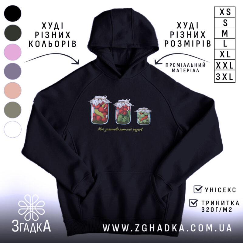 Худі Мій золотовалютний запас чорного кольору з капюшоном, бренд Згадка.